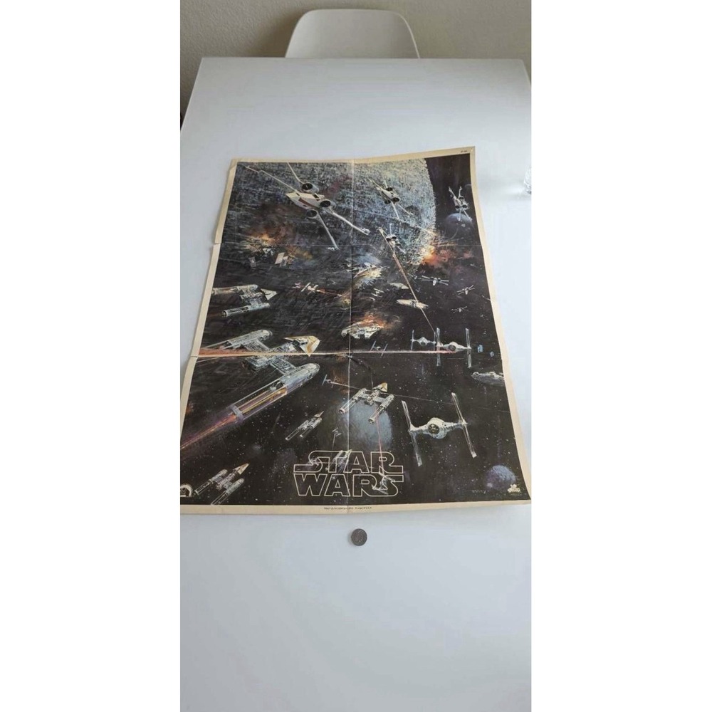 Vintage 1977 Star Wars Poster 20th Century Fox 2T-541 New Hope Death Star Battle